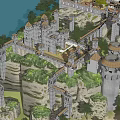 Ancient Architecture Historic Castle With Stone Towers Stone Walls Mountain Backdrop And Greenery