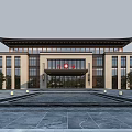 Traditional Style Hospital Building Exterior with Large Glass Windows and Main Entrance Red Cross