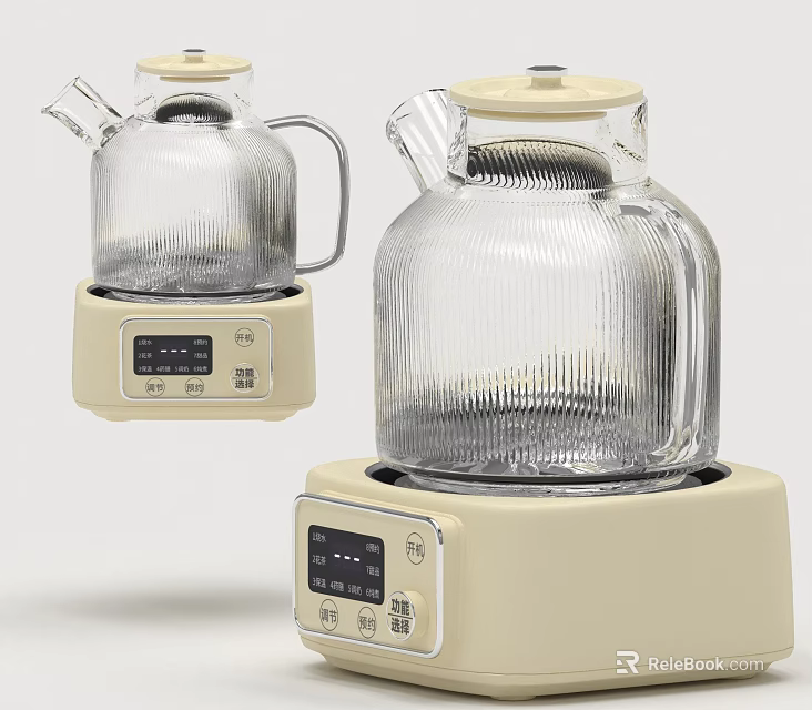 Glass Electric Kettle With Beige Base And Digital Display For Home Use 3d model 