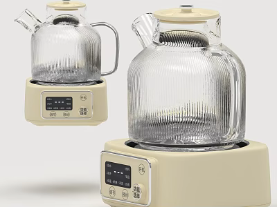 Glass Electric Kettle With Beige Base And Digital Display For Home Use 3d model