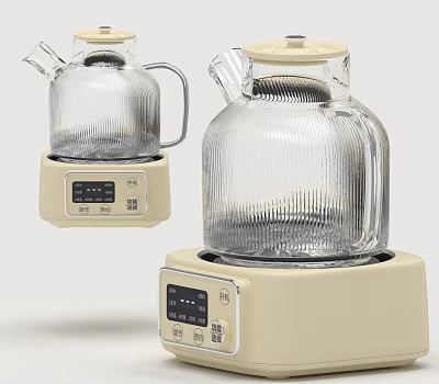 Glass Electric Kettle With Beige Base And Digital Display For Home Use 3d model