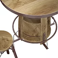 Round Wooden Table with Metal Frame and High Bar Stools in Industrial Style