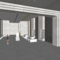 Modern Exhibition Hall Interior With Spacious Layout And Geometric Wall Designs