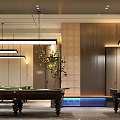 Modern Billiard Room Interior With Billiard Tables 8 Ball Logo And Hanging Lighting Fixtures