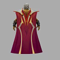 Man with White Hair and Red Cape in Gold and Red Costume with Muscular Build
