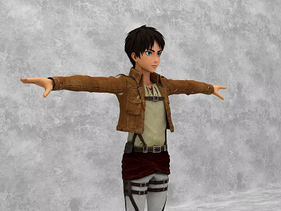 Animated Game Character With Brown Jacket Green Inner Shirt And Arms Outstretched 3d model