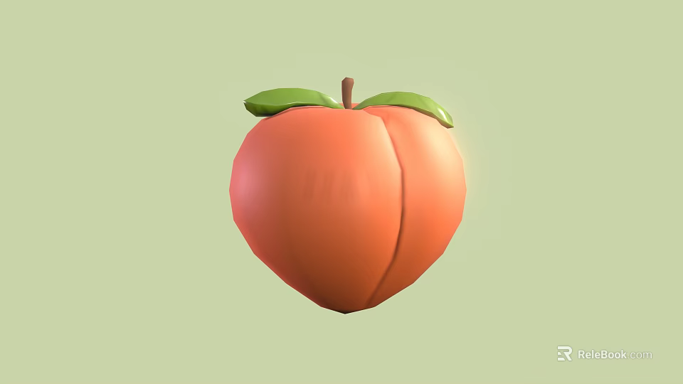 Fresh Orange Peach with Green Leaves on Light Green Background 3d model 