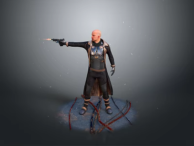 Cosmic Space Warrior In Armored Suit Holding Laser Weapon With Energy Trails 3d model