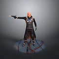 Cosmic Space Warrior In Armored Suit Holding Laser Weapon With Energy Trails