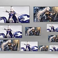 TV Displays Anime Style Female Character With White Long Hair Purple Blue Outfit Rock Background