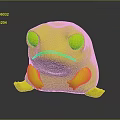 Green Cartoon Frog With Yellow Eyes And Serious Expression Sitting On Black Surface With Reflection 3d model