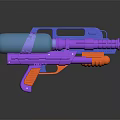 Colorful Toy Water Gun With Purple Blue Orange Design And Transparent Tank