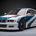 Stylish Blue And White Striped BMW Coupe Car With Black Wheels And Red Interior