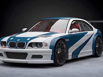 Stylish Blue And White Striped BMW Coupe Car With Black Wheels And Red Interior 3d model Stylish Blue And White Striped BMW Coupe Car With Black Wheels And Red Interior 3d model