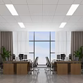 Modern Office Interior With Desks Chairs Bookshelf Sofa Windows And Lighting 3d model
