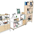 Modern Decorative Cabinets With Various Designs And Decor Items Green Plants Photo Frames Books