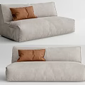 Comfortable Light Gray Fabric Lazy Sofa With Brown Decorative Pillow 3d model