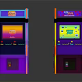 Vibrant Neon Retro Arcade Machines With Colorful Screens And Control Panels