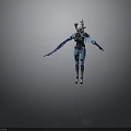 Woman In Blue Black Fantasy Outfit With White Hair And Decorative Sword