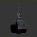 Gray Upper Red Bottom Battleship 3D Model as Water Transportation with Turrets and Mast