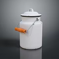 White Enamel Milk Can With Orange Wooden Handle And Secure Lid