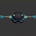 Cartoon Character With Blue Skin Pointed Ears Helmet Brown Outfit Outstretched Arms And Friendly Expression