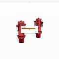 Two Red Fire Hydrants As Essential Fire Safety Equipment With Chains 3d model