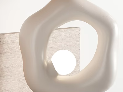 Beige Irregular Table Lamp With Circular Hollow And Warm Light Through Light Wood Panel 3d model