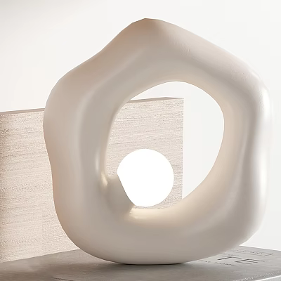 Beige Irregular Table Lamp With Circular Hollow And Warm Light Through Light Wood Panel 3d model