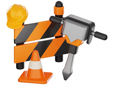 Essential Industrial Equipment Including Hard Hat Traffic Cone Barrier and Hammer for Construction Sites 3d model