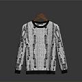 Black and White Knit Sweater with Distressed Holes Long Sleeve Round Neck Design