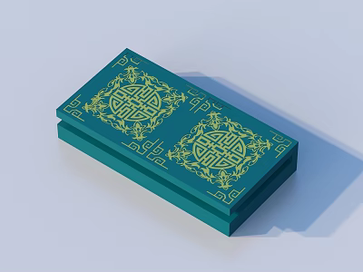 Green Decorative Storage Box With Yellow Intricate Traditional Patterns For Home Use 3d model