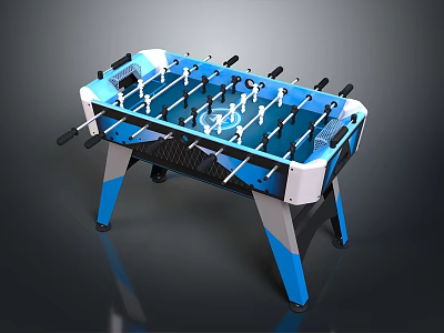 Blue And White Foosball Table With Modern Design Sturdy Legs And Player Figures 3d model