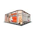 Modern Exhibition Booth With Hello Kitty Miller Branding Orange Lighting And Transparent Glass Structure