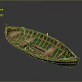 Traditional Wooden Water Transport Boat with Green Yellow Interior and Handcrafted Design