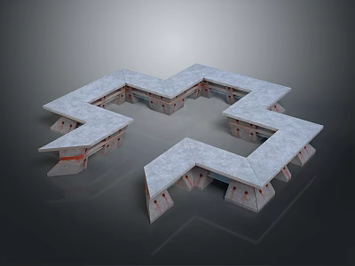 Modern Geometric Modular Furniture With Interconnected White Surface Sections And Sturdy Supports 3d model