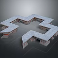 Modern Geometric Modular Furniture With Interconnected White Surface Sections And Sturdy Supports