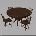 Classic Round Wooden Dining Table With Four Matching Wooden Chairs