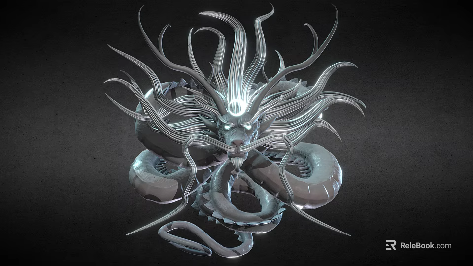 Mythical Dragon Octopus Hybrid 3D Sculpture With Metallic Texture And Detailed Tentacles 3d model 