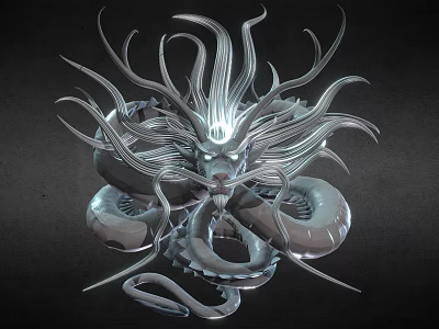 Mythical Dragon Octopus Hybrid 3D Sculpture With Metallic Texture And Detailed Tentacles 3d model