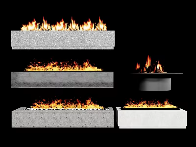 Modern Fireplace Designs With Burning Flames In Various Concrete Styles 3d model