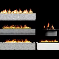 Modern Fireplace Designs With Burning Flames In Various Concrete Styles 3d model