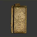 Intricately Carved Wooden Decorative Chest With Floral Patterns And Metal Handle