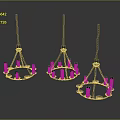 Three Vintage Chandeliers With Multiple White Candles Hanging On Chains 3d model