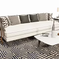 White Sofa Coffee Table Set With Geometric Pillows Side Tables Table Lamp And Geometric Rug 3d model