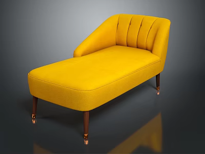 Modern Yellow Upholstered Chaise Lounge With Tufted Backrest And Wooden Legs With Metal Accents 3d model