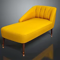 Modern Yellow Upholstered Chaise Lounge With Tufted Backrest And Wooden Legs With Metal Accents