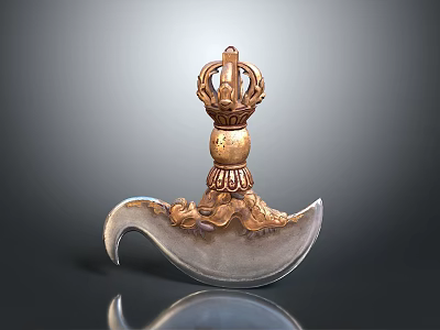 Ornate Decorative Weapon with Golden Crown Top and Polished Silver Blade Design 3d model