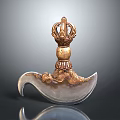 Ornate Decorative Weapon with Golden Crown Top and Polished Silver Blade Design