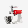 Red Stand Mixer with Silver Mixing Bowl and Meat Grinder Attachment as Essential Kitchen Appliance